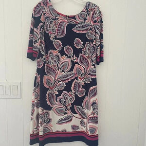 Eliza J Paisley Dress Size 10 Floral Print Shift Stretch Jersey Knit N103